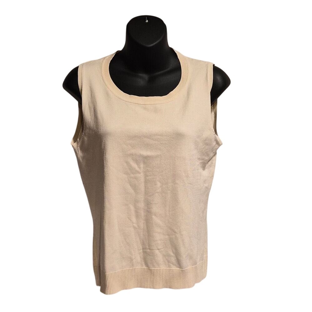 August Silk Cream Sleeveless Knit Shell Scoop Neck Silk Blend Sweater Vest L